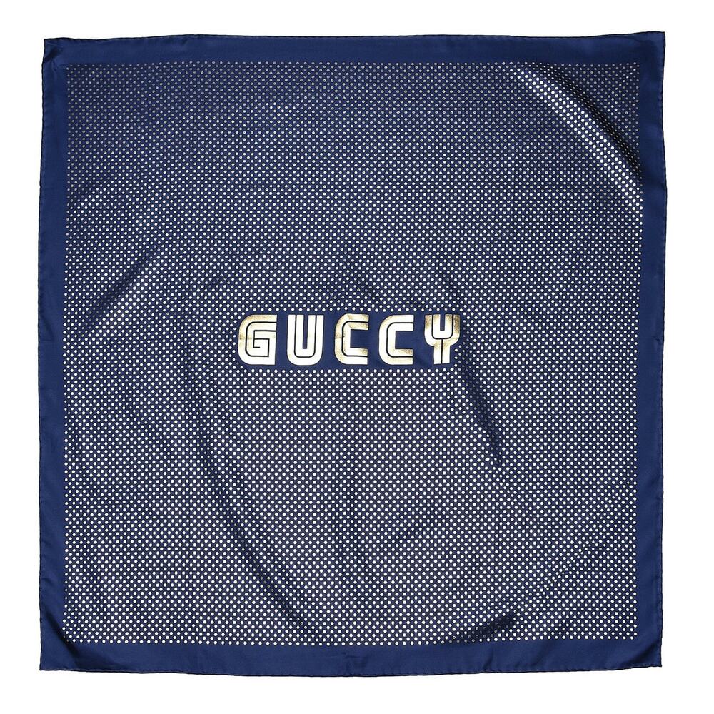 Authentic GUCCI "GUCCY" Gold Star SEGA® Print 100% Silk Scarf